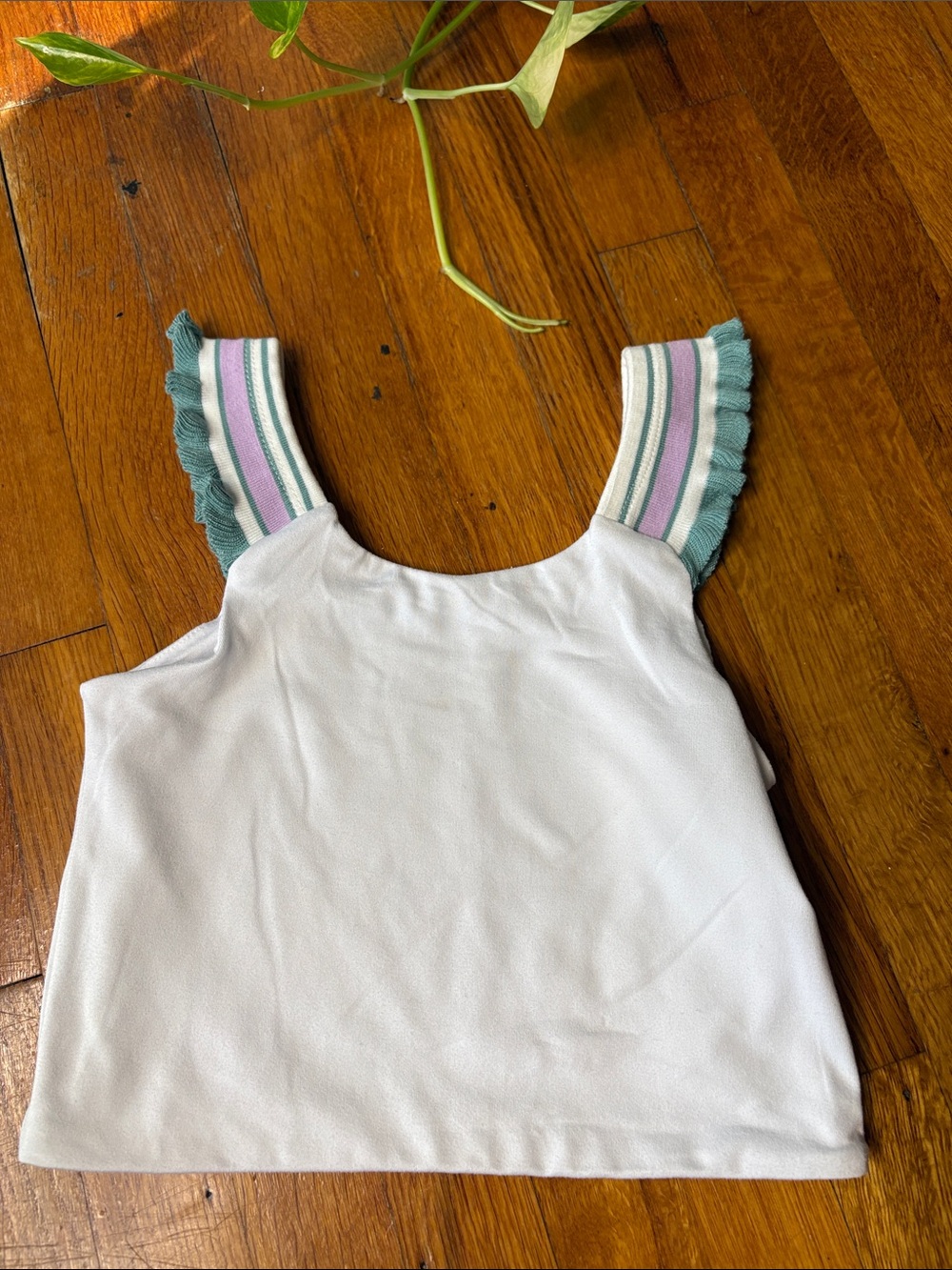 btween White Tank with Mint & Lavender Ruffle Straps